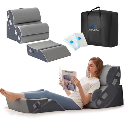 Ahpmeoa 6PCS Orthopedic Bed Wedge Pillow Set for Sitting up in Bed Memory Foam Post Surgery Pillow for Back Pain Relief Back Support Pillow for Acid Reflux Relief GERD Anti Snoring (Grey)