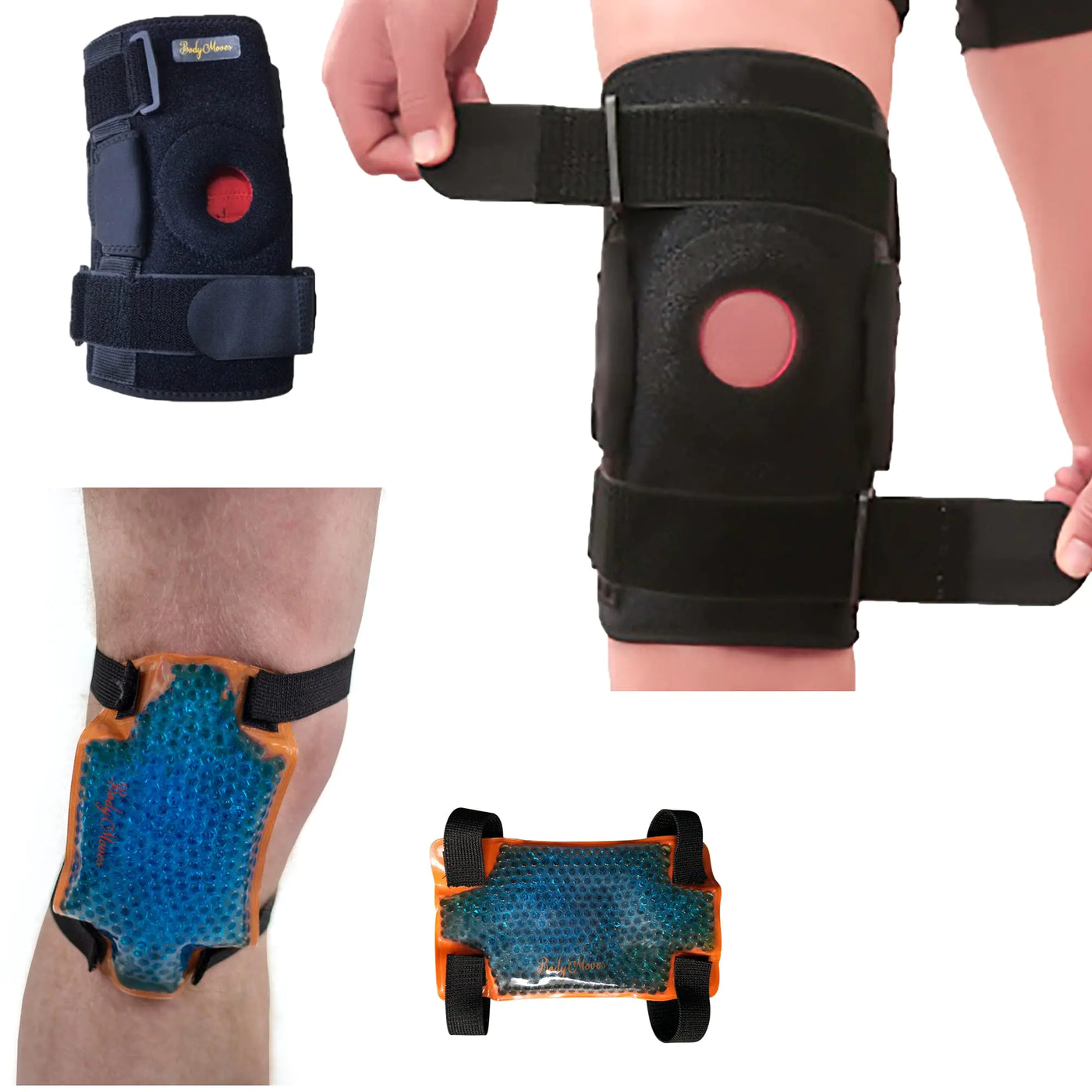 BodyMoves Kids Hinged Knee Brace Support Plus Hot and Cold Ice Pack (Sporty Black)