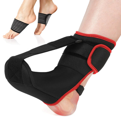 Plantar Fasciitis Night Splint Sock: Soft Plantar Fasciitis Brace with Arch Support for Sleeping Achilles Tendonitis Foot Drop Heel Pain - Plantar Fasciitis Relief for Women and Men Black-Red (Medium)