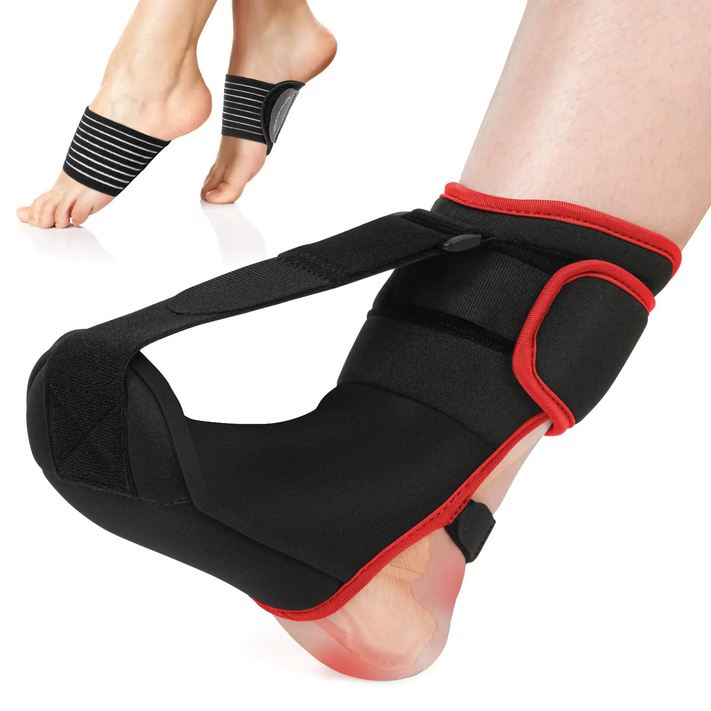 Plantar Fasciitis Night Splint Sock: Soft Plantar Fasciitis Brace with Arch Support for Sleeping Achilles Tendonitis Foot Drop Heel Pain - Plantar Fasciitis Relief for Women and Men Black-Red (Medium)
