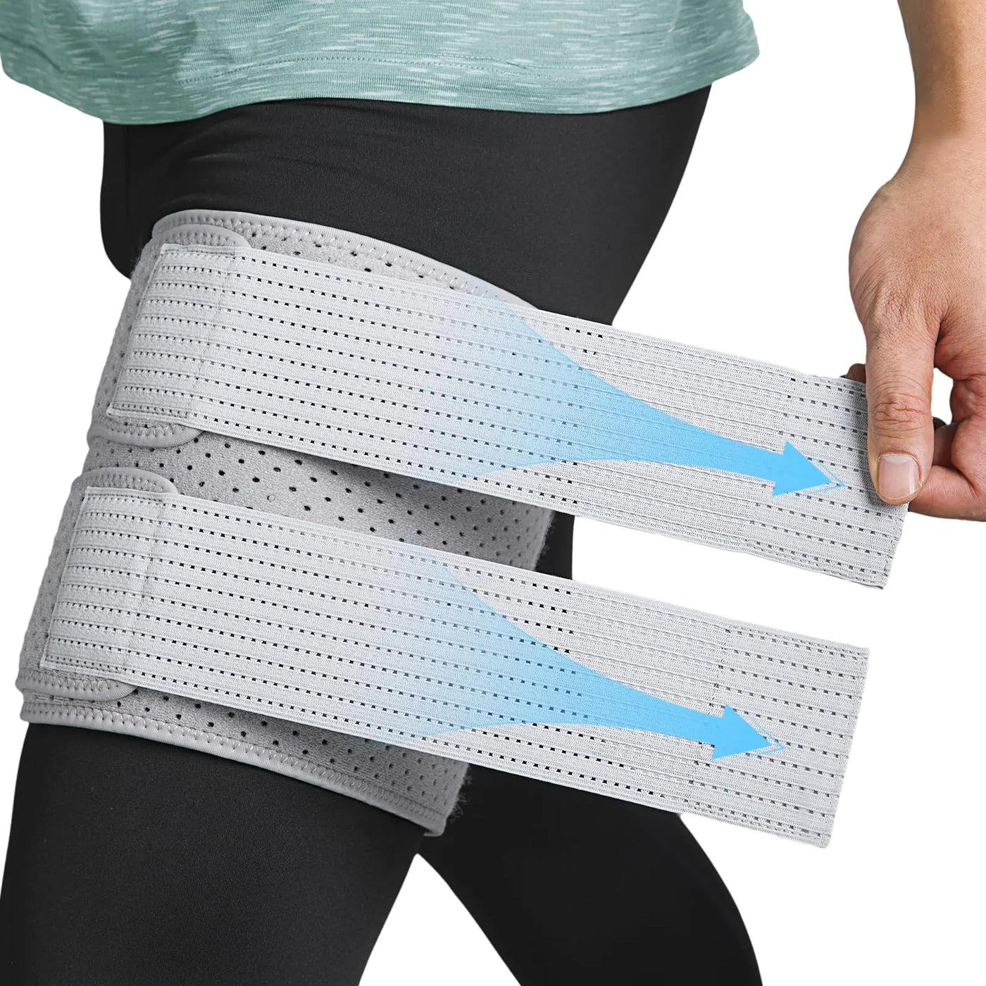 Thigh & Hamstring Compression Sleeve for Women & MenThigh Brace Support with Secondary Compression of StrapsAdjustable Hamstring Compression WrapThigh Wrap for Pulled Groin (1 Gray Large)