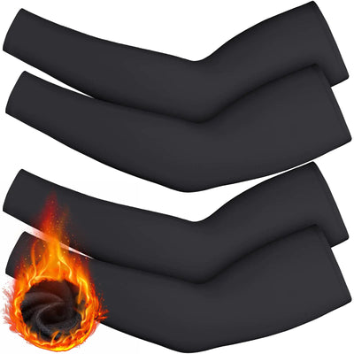 4 Pieces Thermal Arm Warmer Compression Arm Sleeve for Men Women Outdoor Winter Activities Cycling Basketball Running (Black 2XLarge)